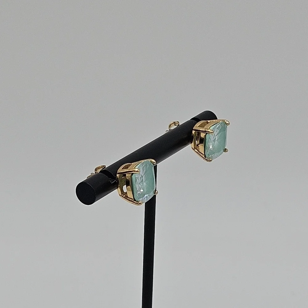 kate spade gumdrop square stud earrings light blue and gold tone